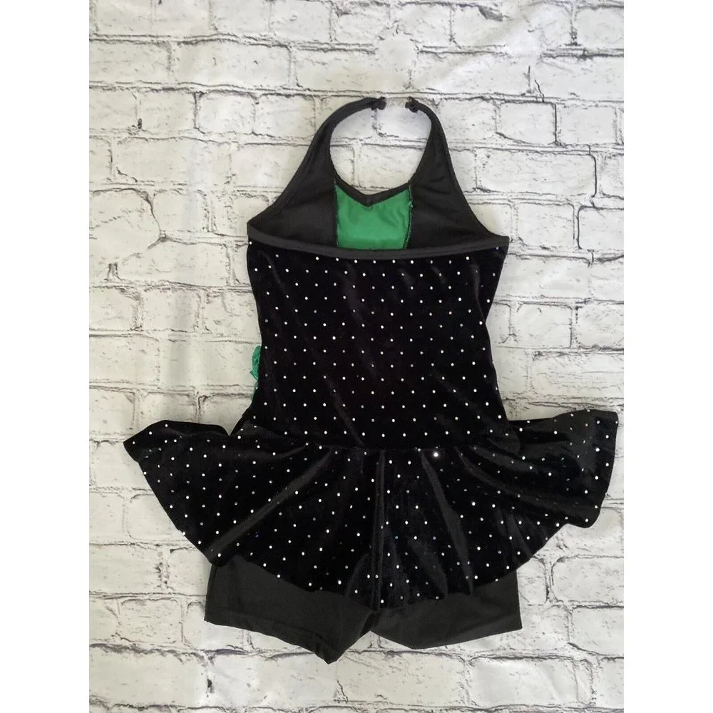 Curtain Call Girl Shiny Sequin Performance Costume Leotard Dress Black‎ Size CME